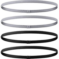 Seeotwo 4 Pieces Thick And Slim Non-Slip Elastic Sports Headbands - Athletic Skinny Hair Headband For Women, Men, Boys, Girls - Silicone Grip Hairband Mini Stylish Sweat Band (Black, Grey)