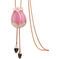 Shining Diva Fashion Pink Non Precious Metal Base Metal Crystal Tulip Flower Long Chain Pendant Necklace for Women and Girls (9276np)