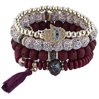 Shining Diva Fashion Latest Stylish Evil Eye Boho Bohemian Bangle Bracelet for Women and Girls (15427b)(Maroon)