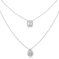 MINUTIAE Rose Gold Plated Double Layered Chain Necklace With Pear & Square Cut Diamond Pendant With Austrian Cubic Zirconia For Women And Girls With Extendable Chain