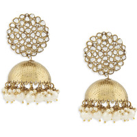 Zaveri Pearls Antique Gold Tone Kundan Embellished Jhumki Earring For Women-ZPFK14763