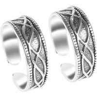 Clara 925 Sterling Silver Irka Toe Rings Pair | Size Adjustable, Oxidised | Gift for Women and Girls