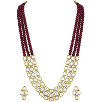 Peora Gold Plated Traditional Kundan Long Necklace Jewellery Set with Earring for Women Girls (Maroon)|Rakhi Rakshabandhan Gift for Sister Bhabhi, Gifts for Women