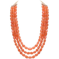 Ratnavali Jewels 3 Layer Real Orange Onyx Stone Beads Base Metal Shell Necklace for Women (RV3415O)