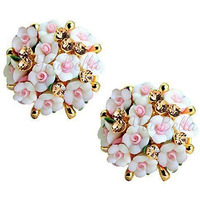 YouBella Jewellery Gold Plated Flower Shape Resin Earrings for Women and Girls (White)