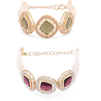 ZAVERI PEARLS Set Of 2 Purple & Green Multistrand Dazzling Austrian Diamonds & Beads Bracelet For Women-ZPFK16875