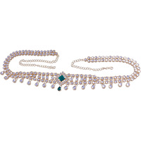 I Jewels Gold Plated Traditional Green Stone Handcrafted Adjustable Pearl Kamarband/Belly Chain/Kandora/Wait Belt For Women (B027G)
