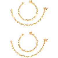 AanyaCentric Alloy Anklet for Women & Girls (Gold Plated/2 Pairs)