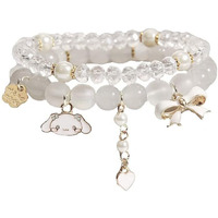 SANNIDHI 2pcs Crystal Bead Bracelet for Woman Cinnamoroll Charm Friendship Bracelet for Girls, Double Layer Cute Cartoon Elastic Bracelet for Women Girls Teens Jewelry Gifts (Cinnamoroll Charm)