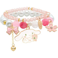 SANNIDHI Crystal Bracelet for Girls Women Cute Cinnamoroll Pearl Crystal Bead Bracelet for Kids Girls 2-Layer Cartoon Elastic Bracelet Jewelry for Girls Childrens Day Gift