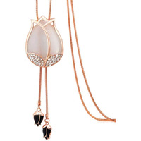 Shining Diva Fashion Crystal Non Precious Base Metal Tulip Flower Long Chain Pendant Necklace for Women (White, 10731np)