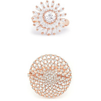 ZAVERI PEARLS Set of 2 Rose Gold Contemporary Cubic Zirconia Adjustable Finger Rings For Women-ZPFK13481
