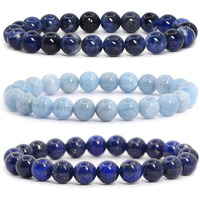 Young & Forever Gift Dvine Spiritual Natural Semi-Precious Amazonite Lapis Lazuli and Sodalite Bracelet for Men and Women Set of 3