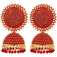 Fashion Frill Womens Jewellery Earrings For Women Traditional Gold Plated Floral Golden Pink Jhumkas Pearl Studded Drop Earrings For Women Girls Gift For Wife Mother Sister