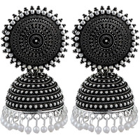 Fashion Frill Mesmerizing Traditional Gold Plated Floral Golden Pink Jhumkas Pearl Studded Earrings For Women Girls (Silver)