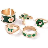 Fashion Frill Womens Jewellery Stackable Delicate Heart Floral Gold Plated Ring Set Golden Ring For Women Girls Rings Combo