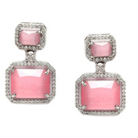 ZENEME Oxidised Silver-Plated American Diamond studded Oval Shaped Drop Earrings Jewellery For Girls and Women (Pink_Design_02)