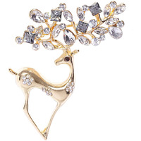 YouBella Jewellery Latest Stylish Crystal Unisex Deer Brooch for Women/Girls/Men (Gold)