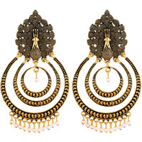 Fashion Frill Mesmerizing Floral Golden Pink Jhumkas Pearl Studded Earrings For Women/Girls (Gold 1)