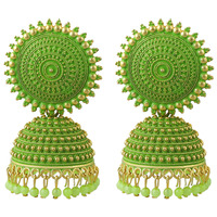 Fashion Frill Mesmerizing Floral Golden Pink Jhumkas Pearl Studded Earrings For Girls Women Stylish Latest Fancy Earrings(Green)
