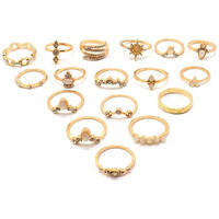 Fashion Frill Ring For Girls Golden Ring AD Studded Flower Star Designs Gold Plated Boho Ring Finger Ring Set For Women Girls Jewellery Combo Set