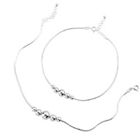 DHRUVS COLLECTION 925 Pure Silver 5 Moving Ball Threaded Snake Pattern Anklet (Payal) in Pure 92.5 Pure Sterling Silver for Girls & Women