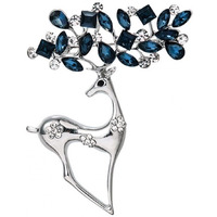 YouBella Jewellery Latest Stylish Crystal Unisex Deer Brooch for Women/Girls/Men (Silver)