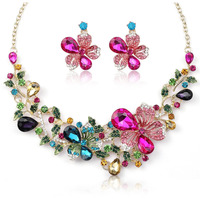 GEHNEY joy of jewels JN13 Crystals Gemstones Necklace Earrings Set Jewelry, Jewellery for Women and Girls (2 piece set  1 set earrings 1 necklace) (Green)