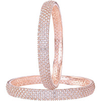 Ratnavali Jewels Rose Gold Plated American Diamond White Traditional Bangles for Women/Girls RV3386RG-2.10