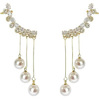 Fashion Frill Earrings For Women Floral Crystal Pearl Chain Drop Earrings For Women Girls Love Gifts Korean Earrings Jewellery