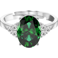 Clara 925 Sterling Silver Dark Green Oval Ring with Adjustable Band | Rhodium Plated, Swiss Zirconia | Gift for Women & Girls