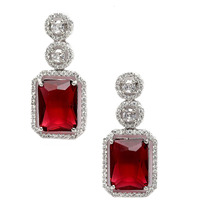 ZENEME Oxidised Silver-Plated American Diamond studded Oval Shaped Drop Earrings Jewellery For Girls and Women (Red_Design_03)
