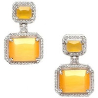 ZENEME Oxidised Silver-Plated American Diamond studded Oval Shaped Drop Earrings Jewellery For Girls and Women (Yellow_Design_02)