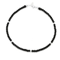 DHRUVS COLLECTION 925 Silver Nazariya Anklet Single Piece with Black & Silver Crystal Beads For Girls and Women