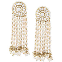 Zaveri Pearls Antique Gold Tone Kundan & Pearls Chain Fringe Dangle Earring For Women-ZPFK10136
