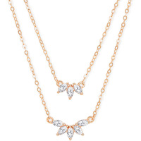 MINUTIAE Double Layered Chain Necklace With Flower Cut Diamond Pendant With Austrian Cubic Zirconia For Women And Girls With Extendable Chain (Rose Gold)
