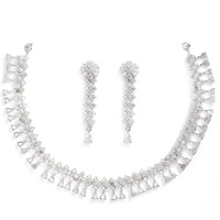 ZENEME Rhodium-plated necklace, has pink AD-studded detail, secured with a Fish-Hook closure (White) For Unisex Adult
