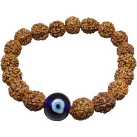 ARIHANT GEMS & JEWELS Brown Non-Precious Metal 5 Mukhi Indonesia Rudraksha Bracelet with Evils Eye for Men and Women