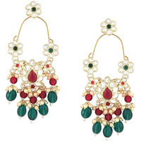 Zaveri Pearls Green & Rani Pink Kundan & Beads Dangle Earring For Women -ZPFK16184