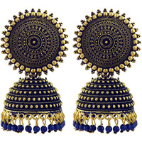Fashion Frill Mesmerizing Traditional Gold Plated Floral Golden Pink Jhumkas Pearl Studded Earrings For Women Girls (Blue)