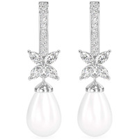 CLARA 925 Sterling Silver Pearl Hina Earrings | Rhodium Plated, Swiss Zirconia, Screw Back | Gift for Women & Girls