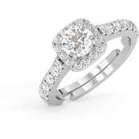 Clara Pure 925 Sterling Silver Halo Solitaire Finger Ring with Adjustable Band | Gift for Women Girls Wife Girlfriend | Swiss Zircon Rhodium Plated