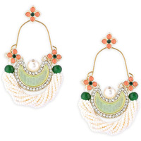 Zaveri Pearls Green & Peach Dazzling Stones Cresent Ethnic Dangle Earring For Women -ZPFK16397