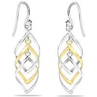 Amazon Brand - Nora Nico 925 Sterling Silver Jewelry Two-Tone Liner Drop Dangle Earrings for Women -BIS Hallmarked