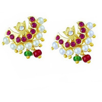 Vama Fashions Gold Finish Half Moon Chand Shape Traditional Press Bugadi Clip on Earrings for Women & Girls