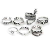 Fashion Frill Silver Ring For Girls Finger Ring Oxidized Silver Plated AD Silver Boho Midi Finger Rings For Women Girls Ring Jewellery Combo Set (Vintage)