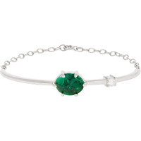 MINUTIAE Oval Jade Green Cabachon Dainty Chain Bracelet - Silver | Adjustable and Extendable Loop for Chain | Ideal Gift for Her/Girl/Women