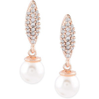 Zaveri Pearls Rose Gold Cubic Zirconia & Pearl Drop Contemporary Brass Earring For Women-ZPFK10089
