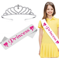 Curated Cart Princess Sash And Crown For Happy Birthday, Girls Birthday Items Combo Kit (White)