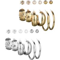 Shining Diva Fashion Latest 12 Pairs Western Earrings Combo Set Hoop Stud Crystal Pearl Earrings For Women And Girls (Gold Silver), (Cmb296_12909_13100)